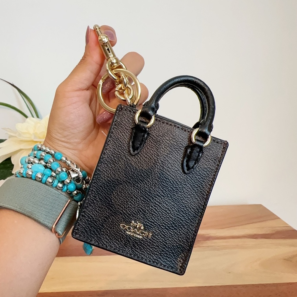 NWT Coach North/South Mini Tote Bag Charm In‎ Signature Canvas - Picture 3 of 5